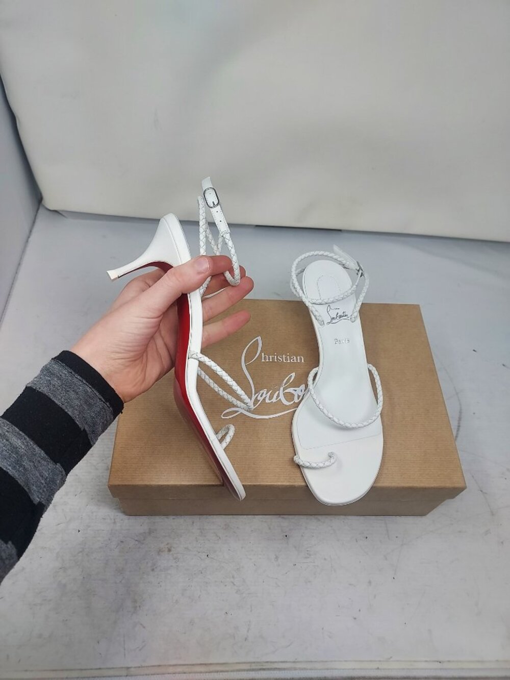 Christian Louboutin White Hibaq Braided Strappy Leather Sandal